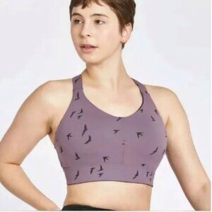 Oiselle Queen Sports Bra Racerback Flying Birds 32DD Mesh Inset
